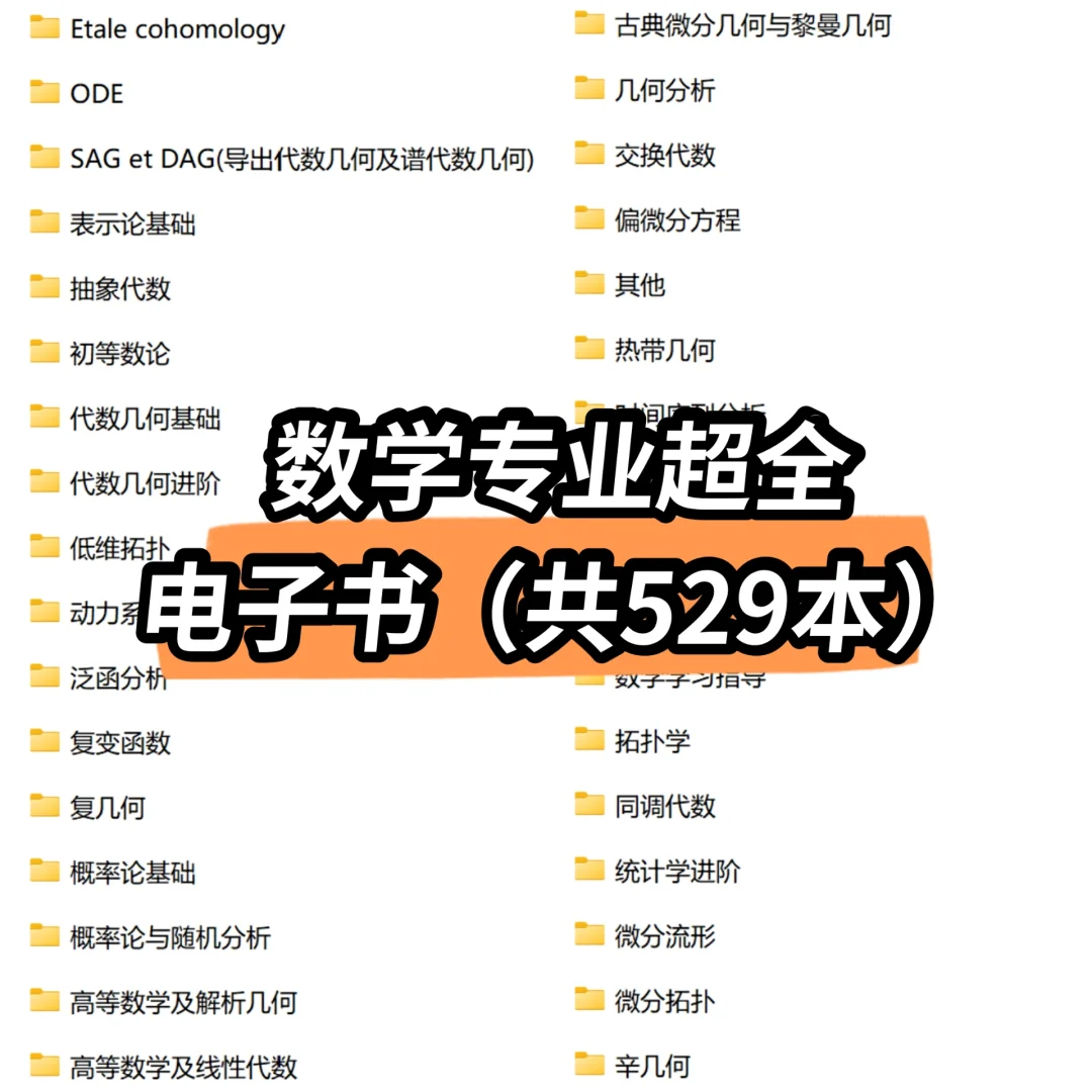 数学专业超全电子书（34类课程，共529本）