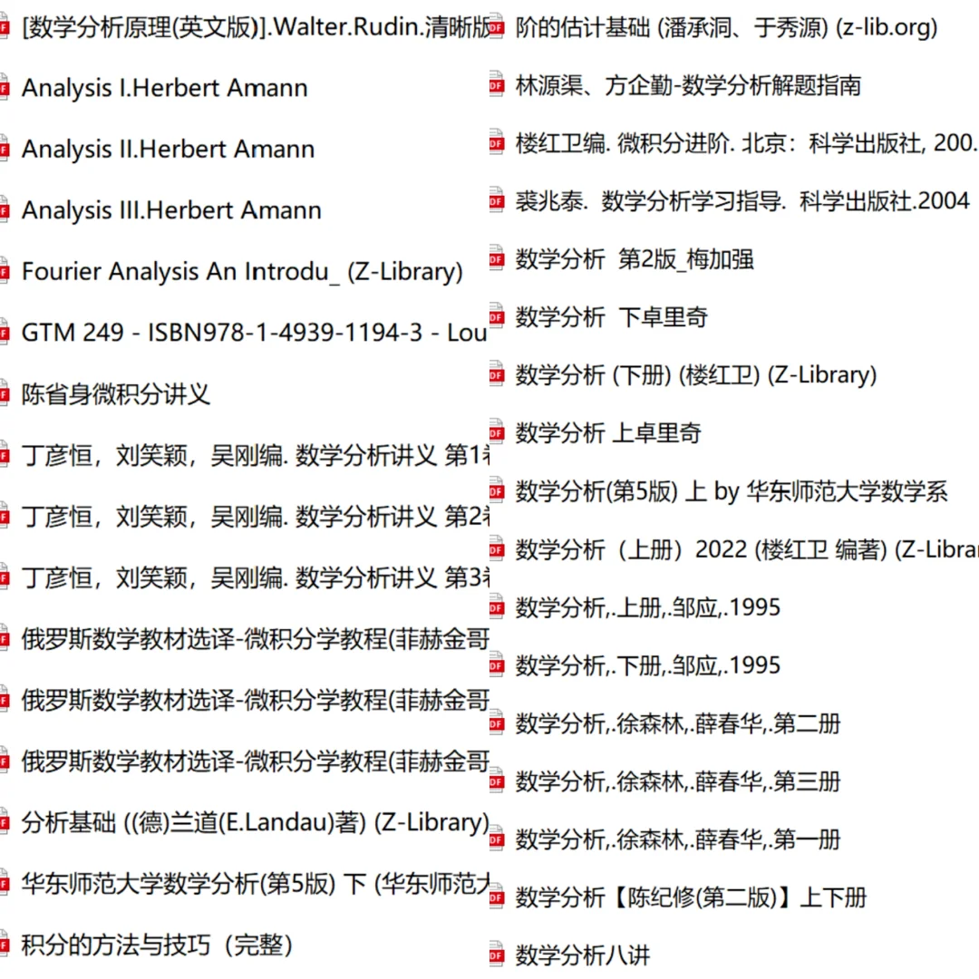 数学专业超全电子书（34类课程，共529本）