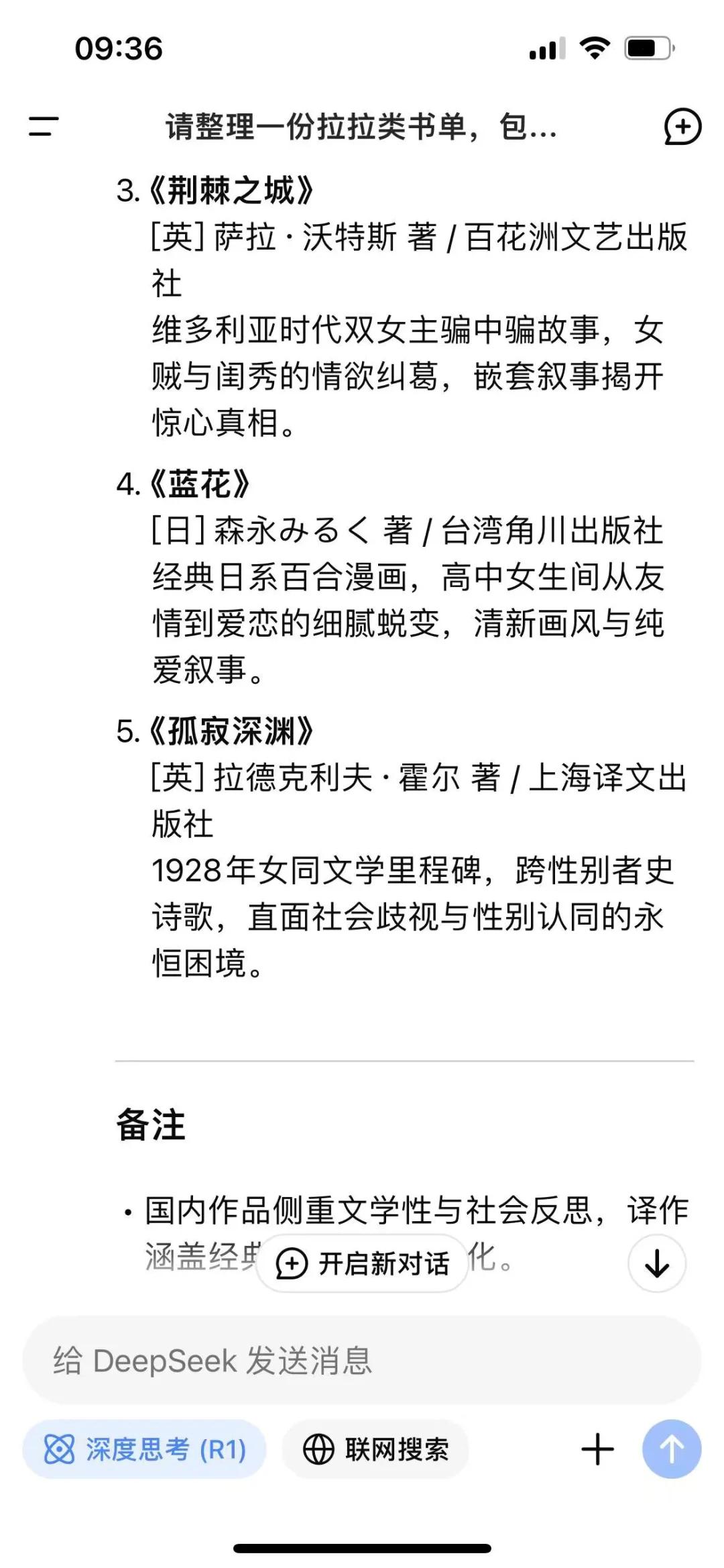 我让Deepseek整理拉拉书单，他推荐了十本书