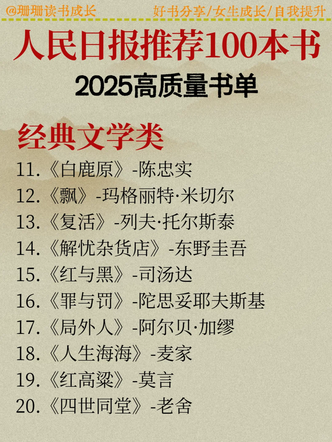 人民日报推荐的100本好书🔥你读过几本？