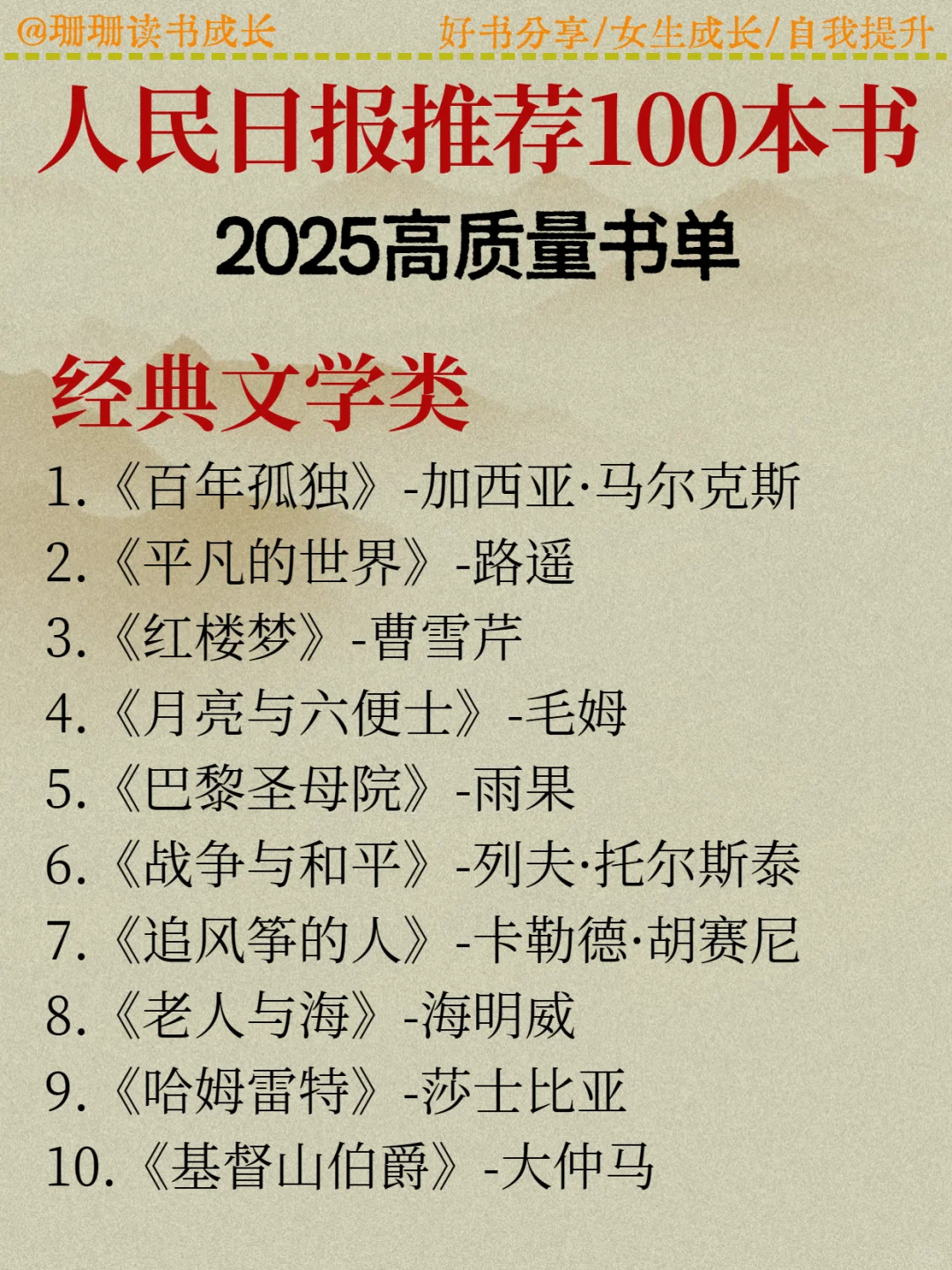 人民日报推荐的100本好书🔥你读过几本？