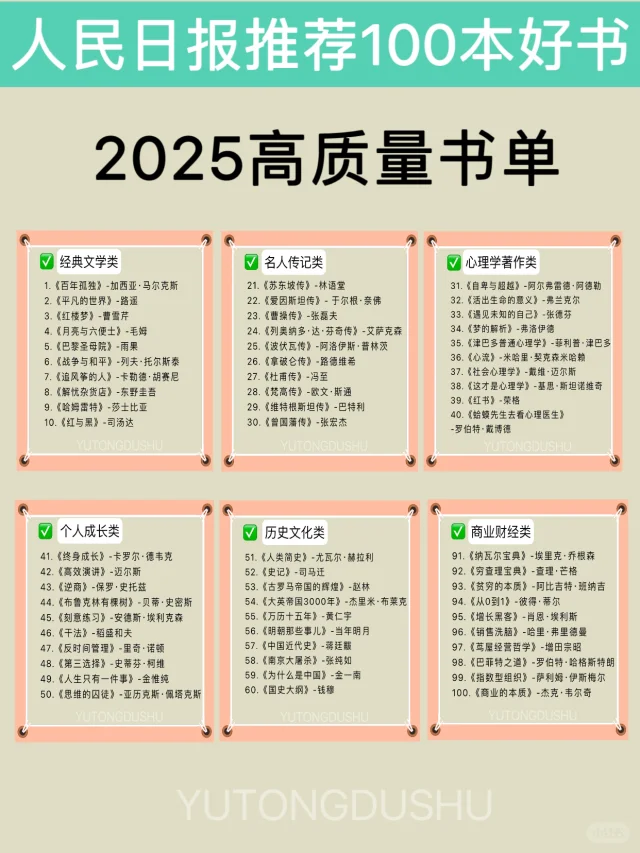 人民日报推荐100本好书🔥2025必读书单