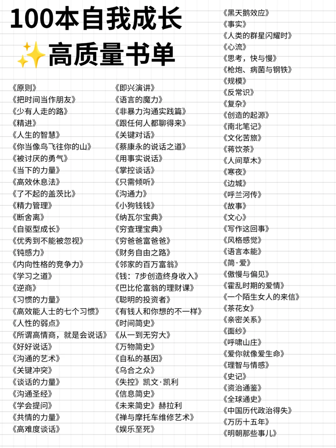 ✨必看！100本自我成长书单，荃方位逆袭