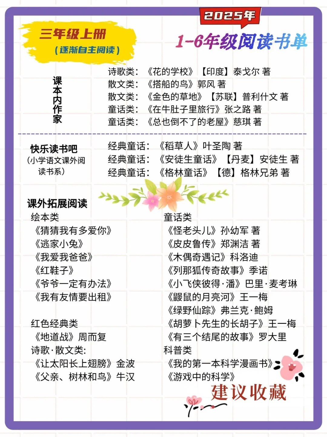 清华附小2025推荐1-6年级必读书单