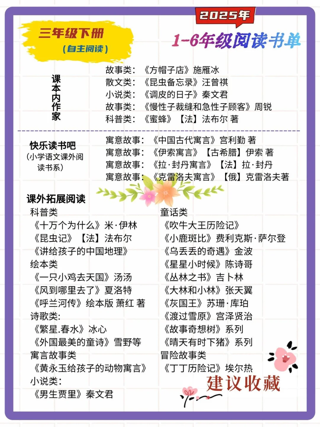 清华附小2025推荐1-6年级必读书单
