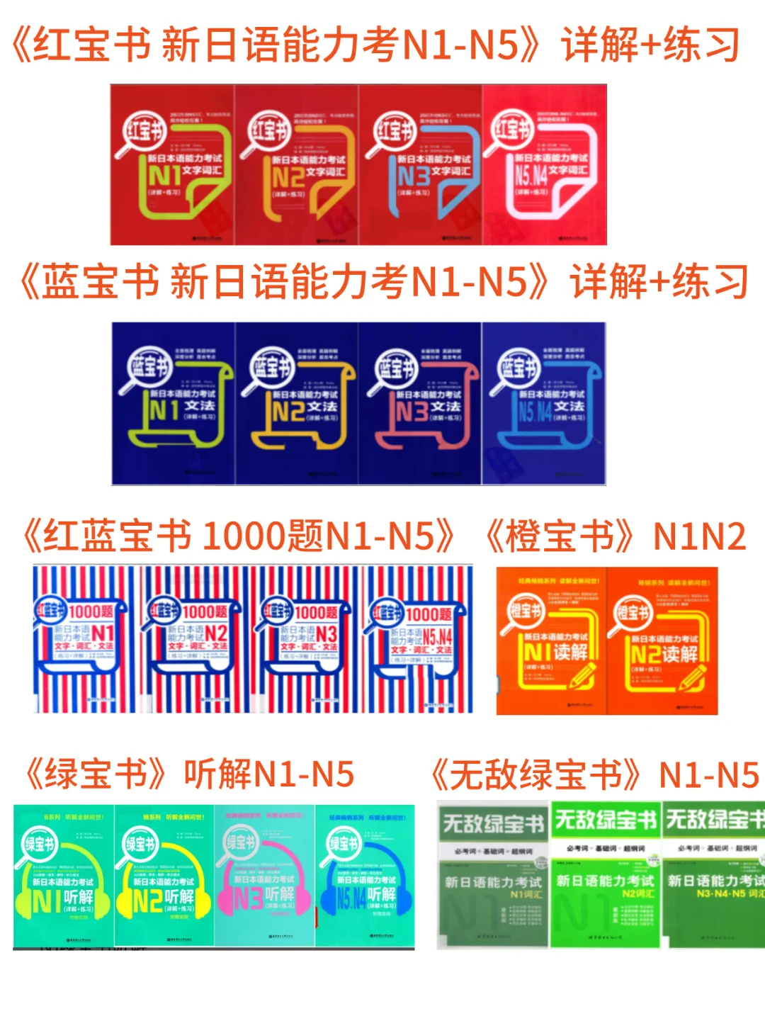 日语红宝书 蓝宝书 1000题N1-N5【全套】