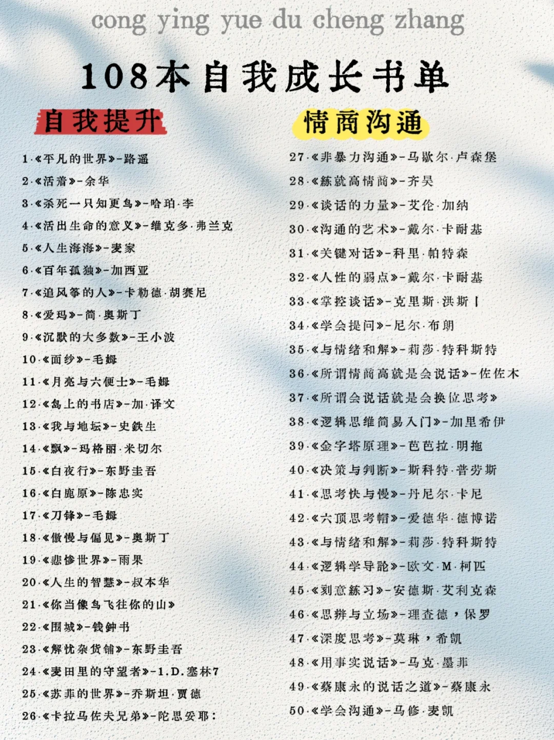108本自我成长书单｜偷偷变强 惊艳所有人✨