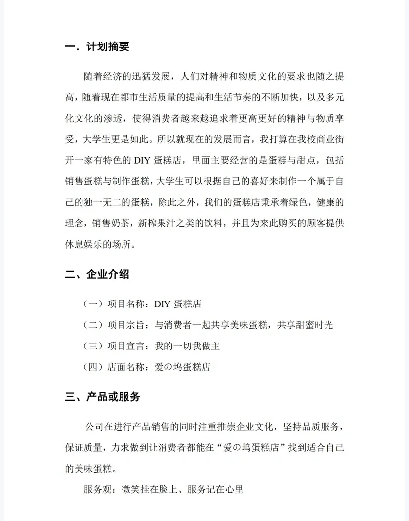 大学生创新创业计划书PDF模版