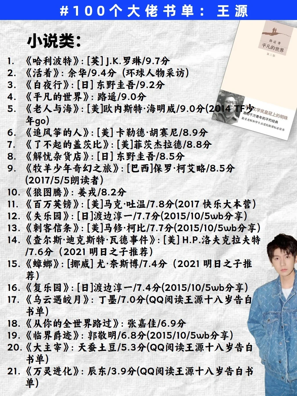 女生们请反复读王源推荐的76本书!!!