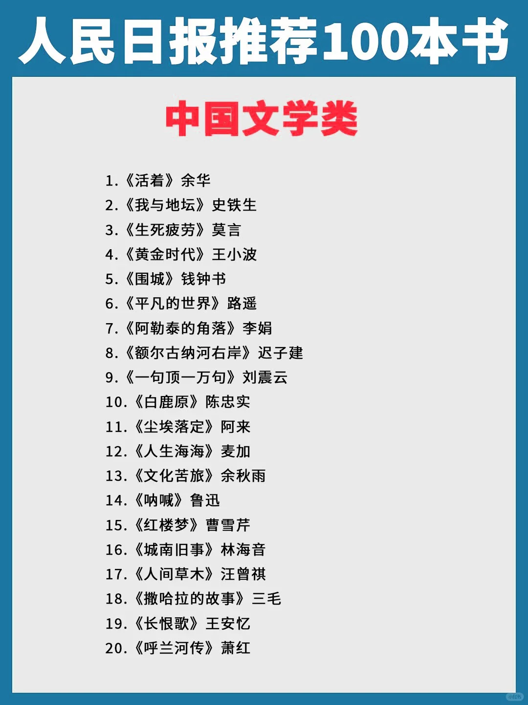 📚人民日报推荐书单|100本好书,拯救书荒