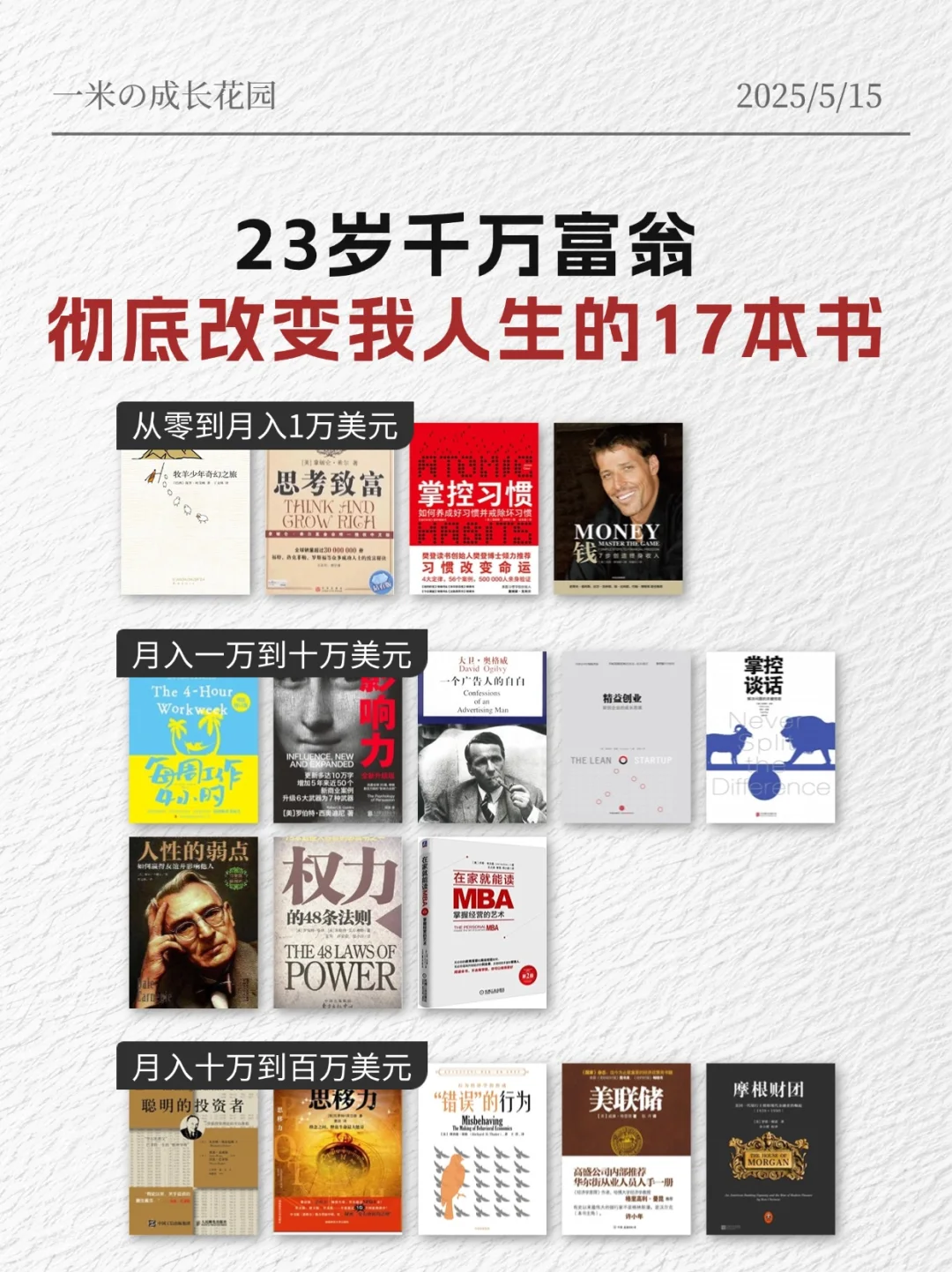 📌23岁千万富翁亲荐！人生逆袭必读17本书单