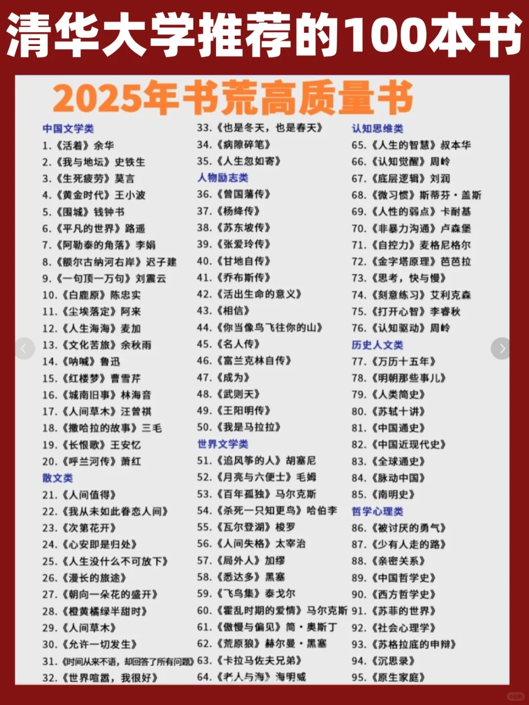 清华大学推荐丨100本高质量书单，启智人生