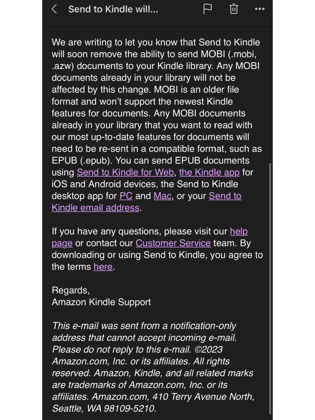 send to kindle即将不支持mobi格式