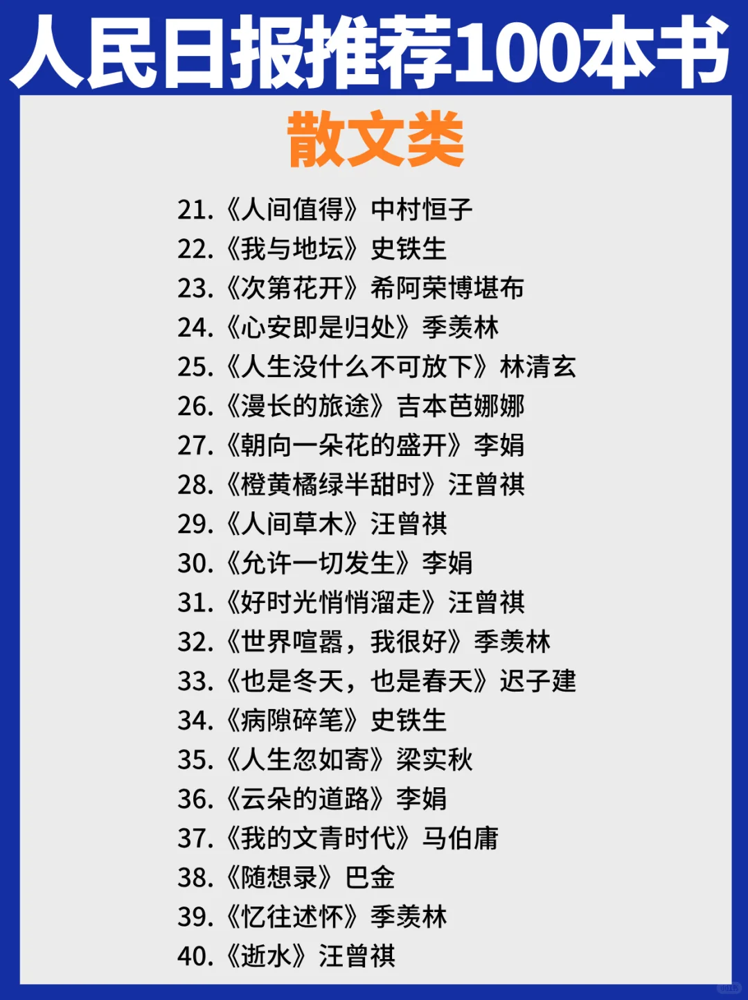 人民日报推荐 | 100本高质量书单，告别书荒
