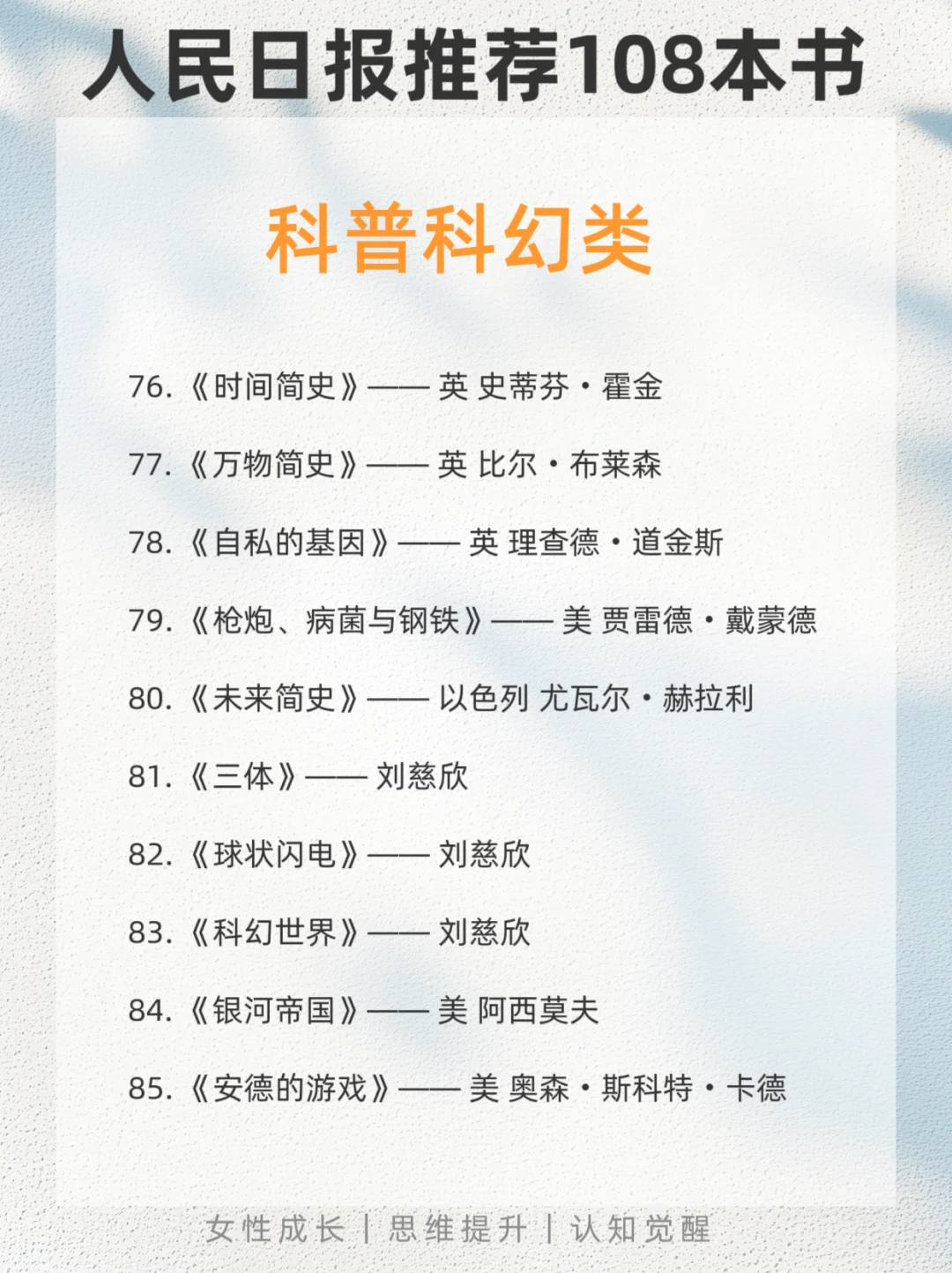 人民日报推荐108本好书📚你读过哪几本？