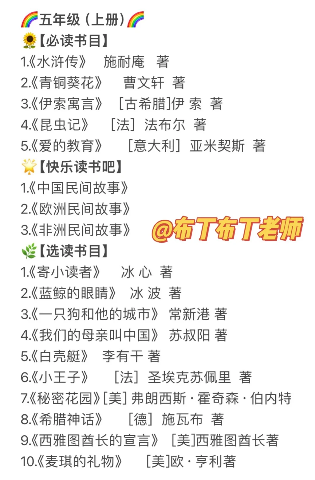 部编版1-6年级语文推荐阅读书目｜必读➕选读