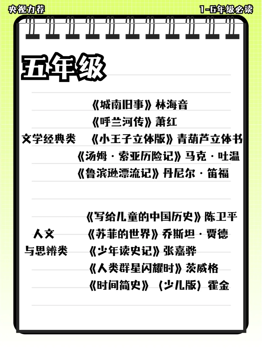 央视力荐1-6年级必读书单！