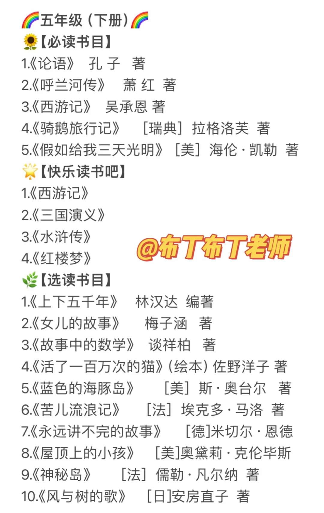 部编版1-6年级语文推荐阅读书目｜必读➕选读