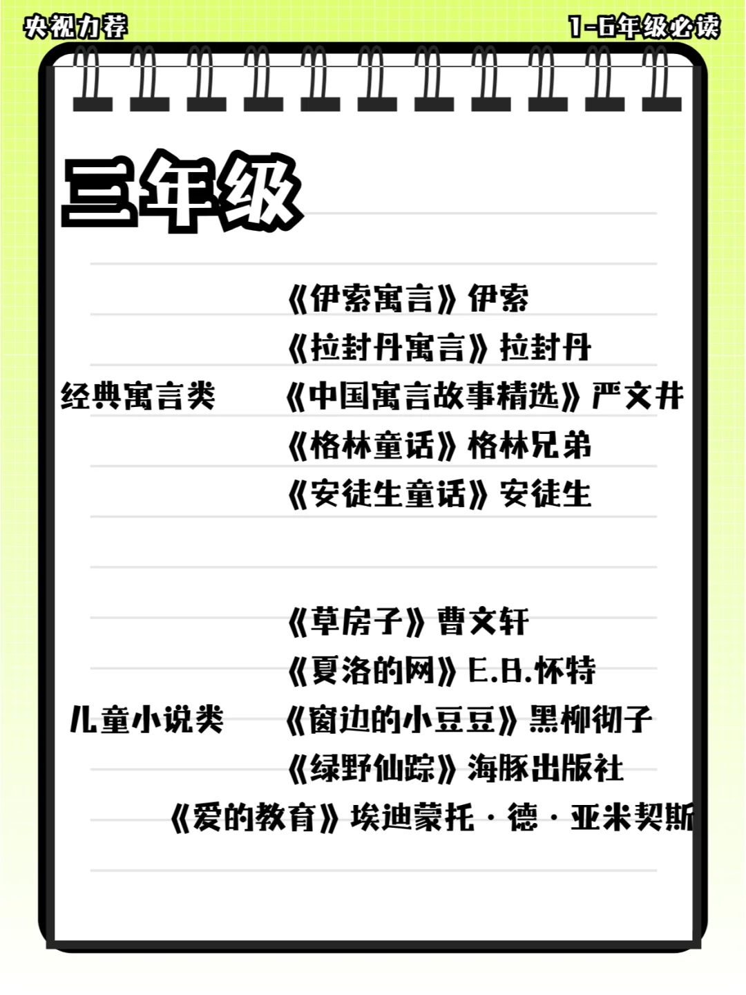 央视力荐1-6年级必读书单！