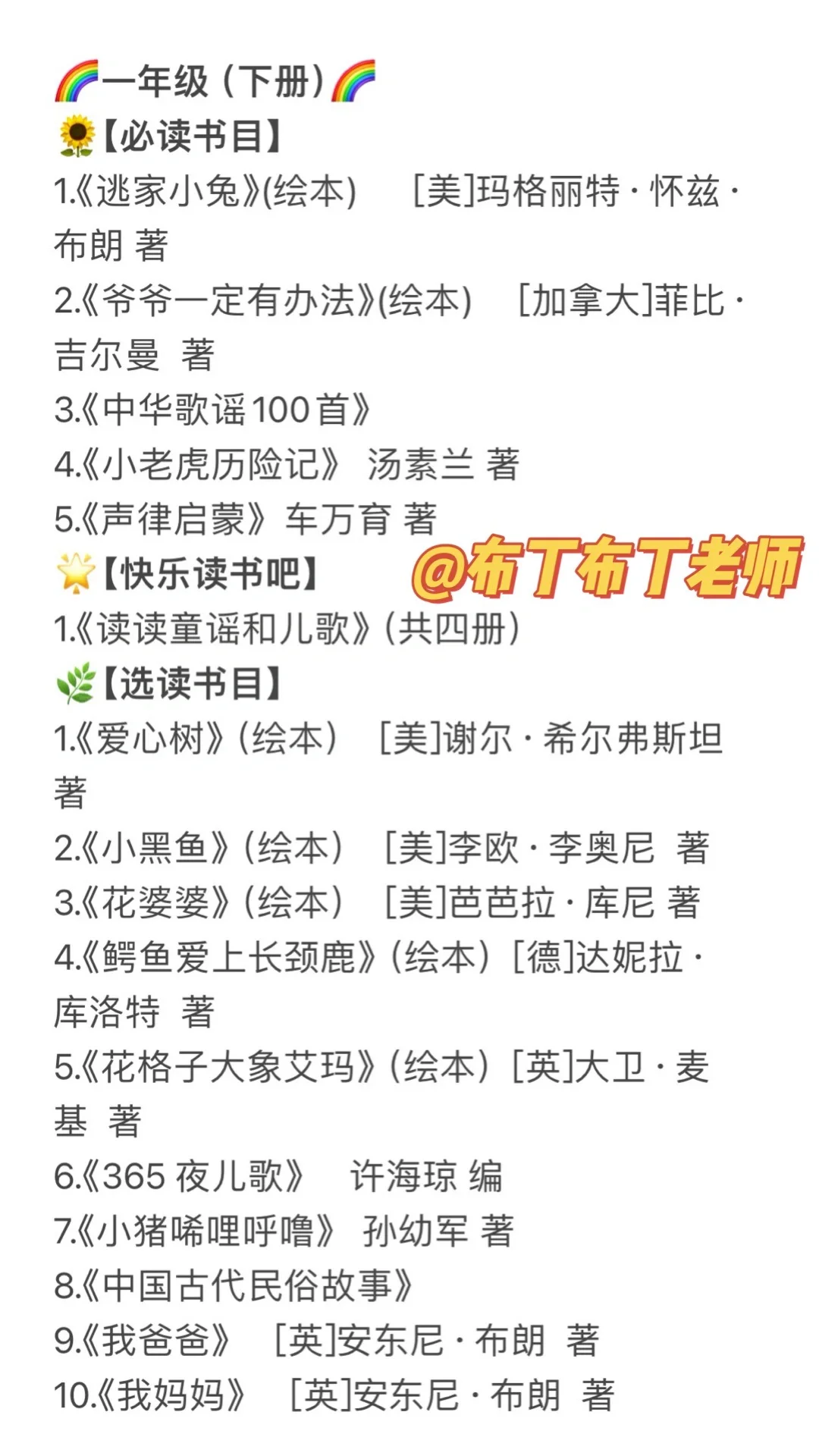 部编版1-6年级语文推荐阅读书目｜必读➕选读