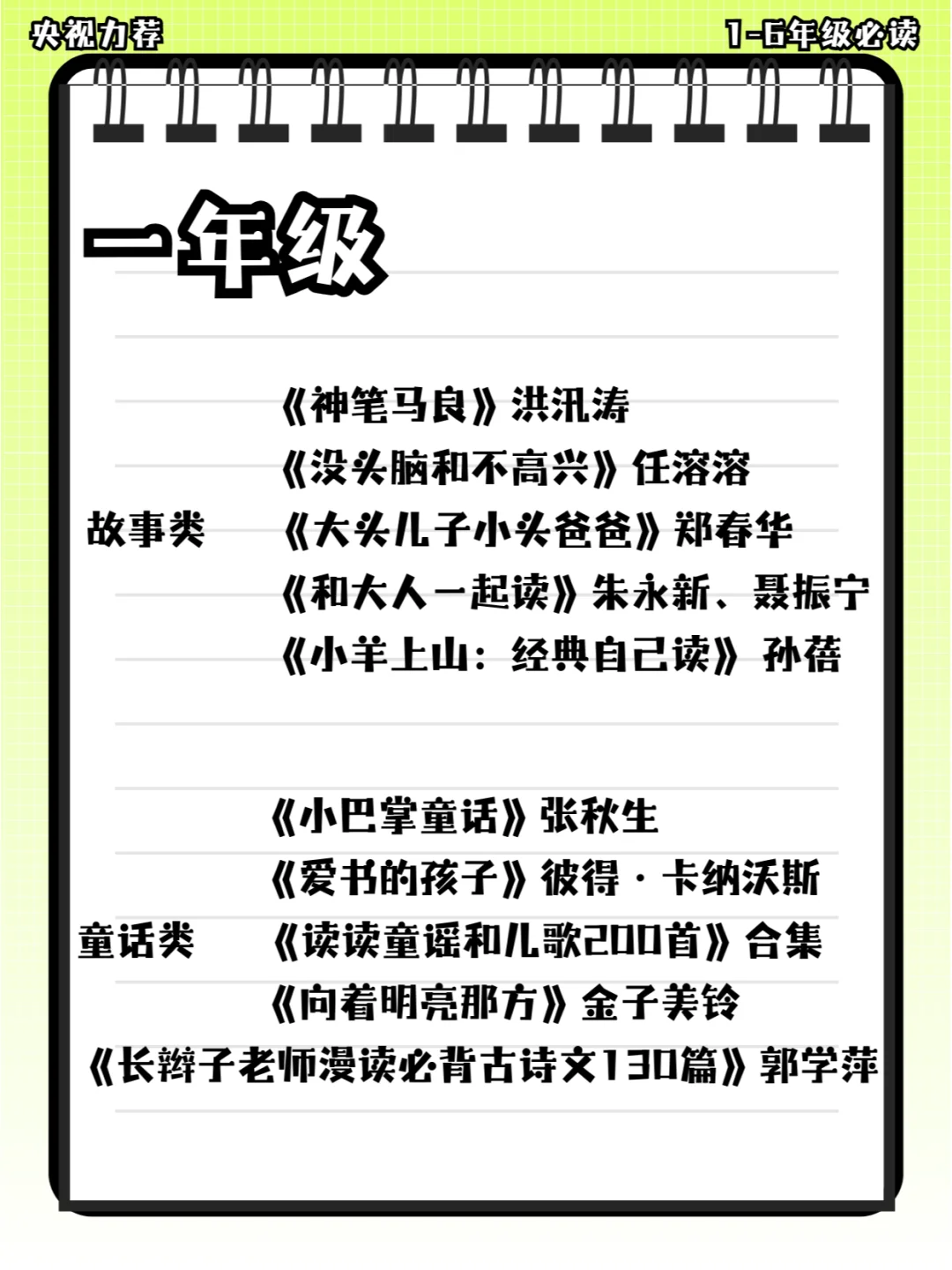央视力荐1-6年级必读书单！