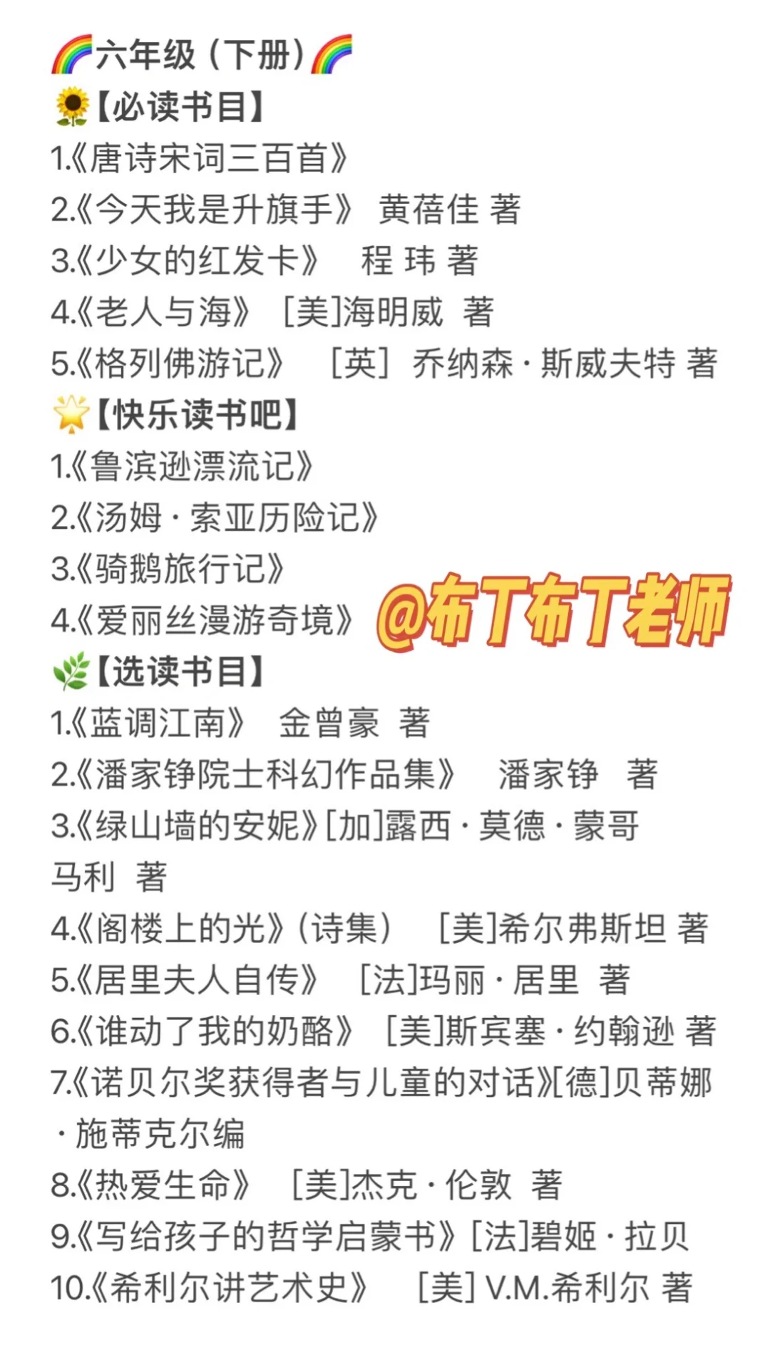 部编版1-6年级语文推荐阅读书目｜必读➕选读