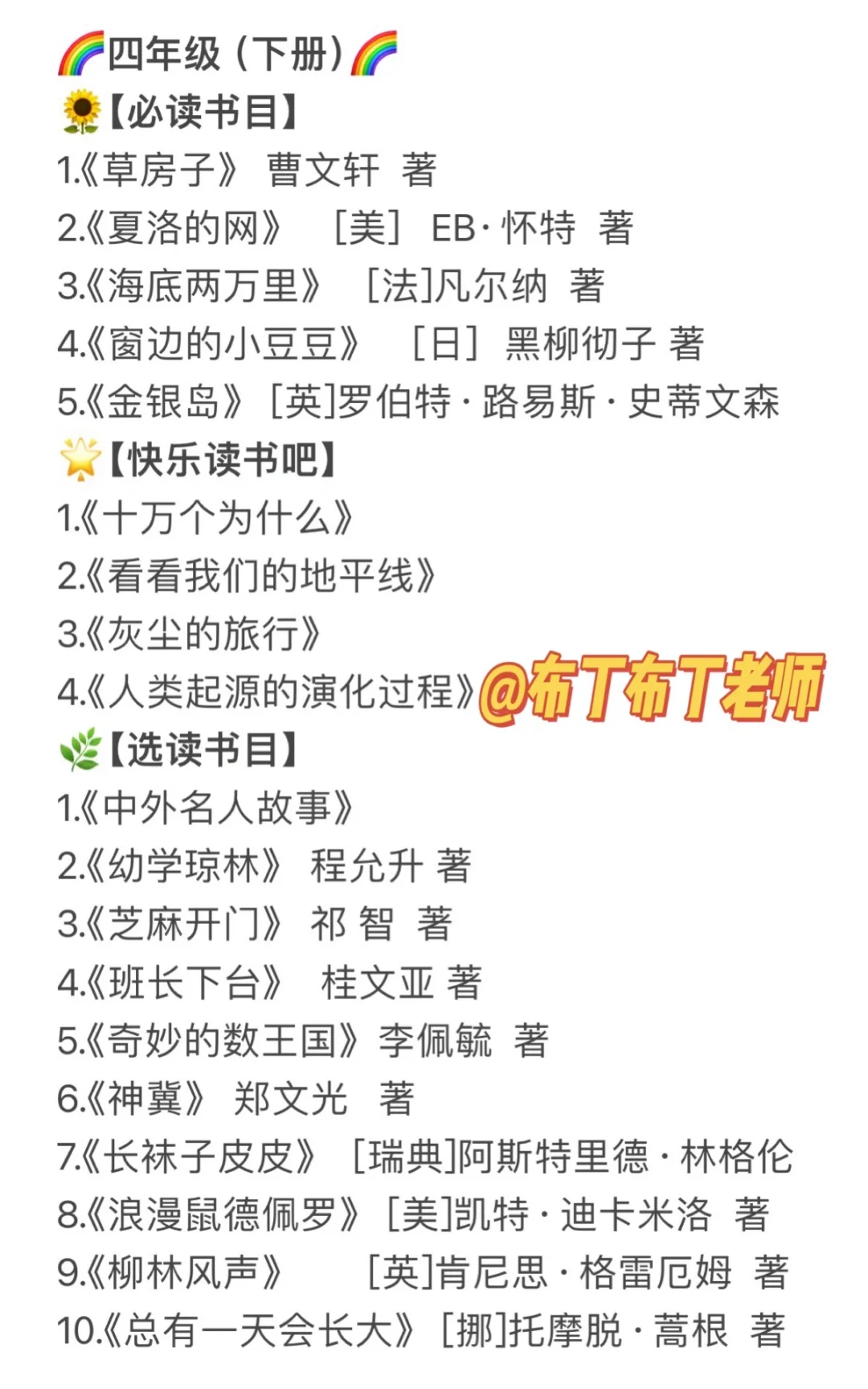 部编版1-6年级语文推荐阅读书目｜必读➕选读
