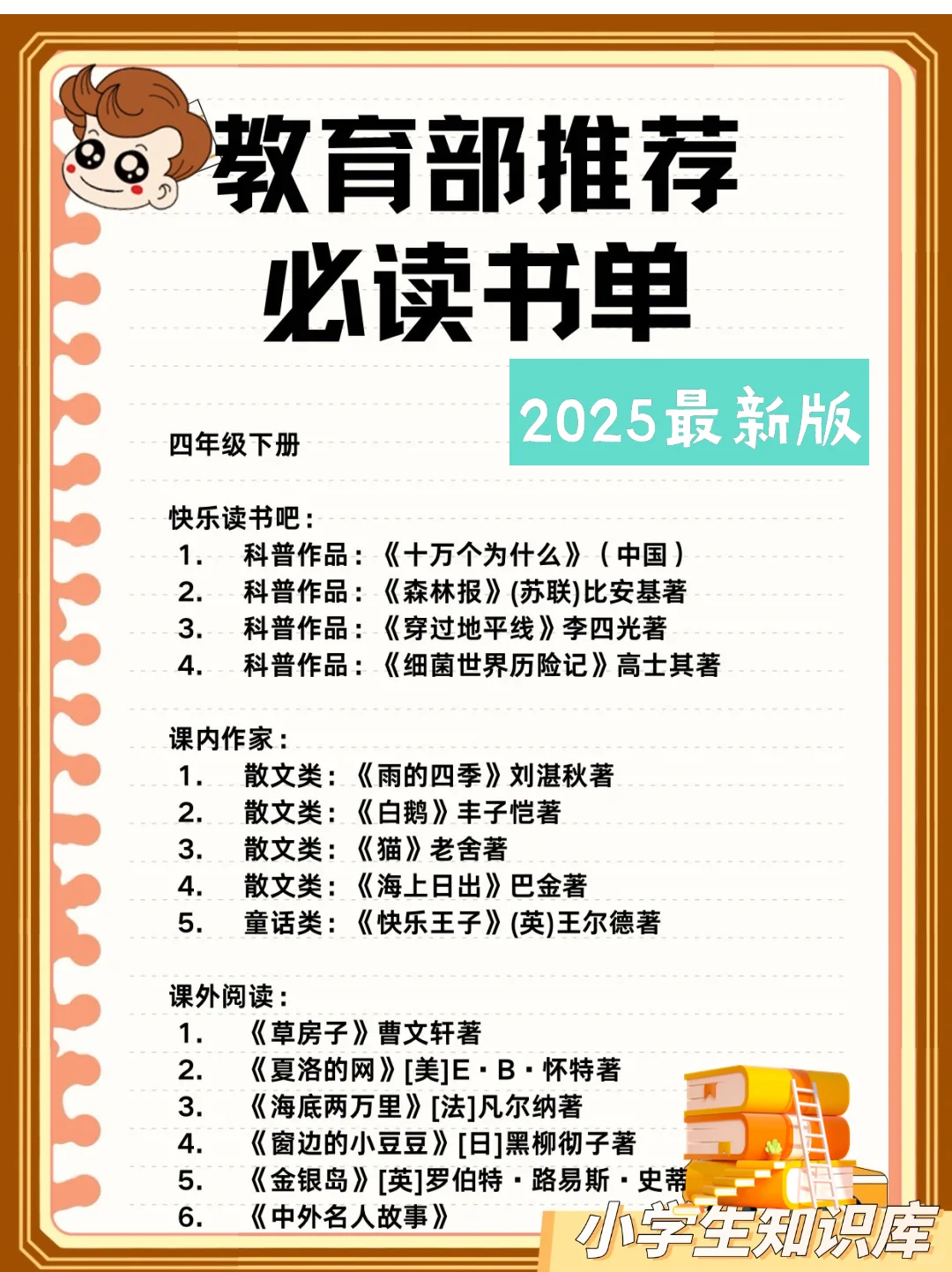知识库：教育部推荐小学生必读书书单大全