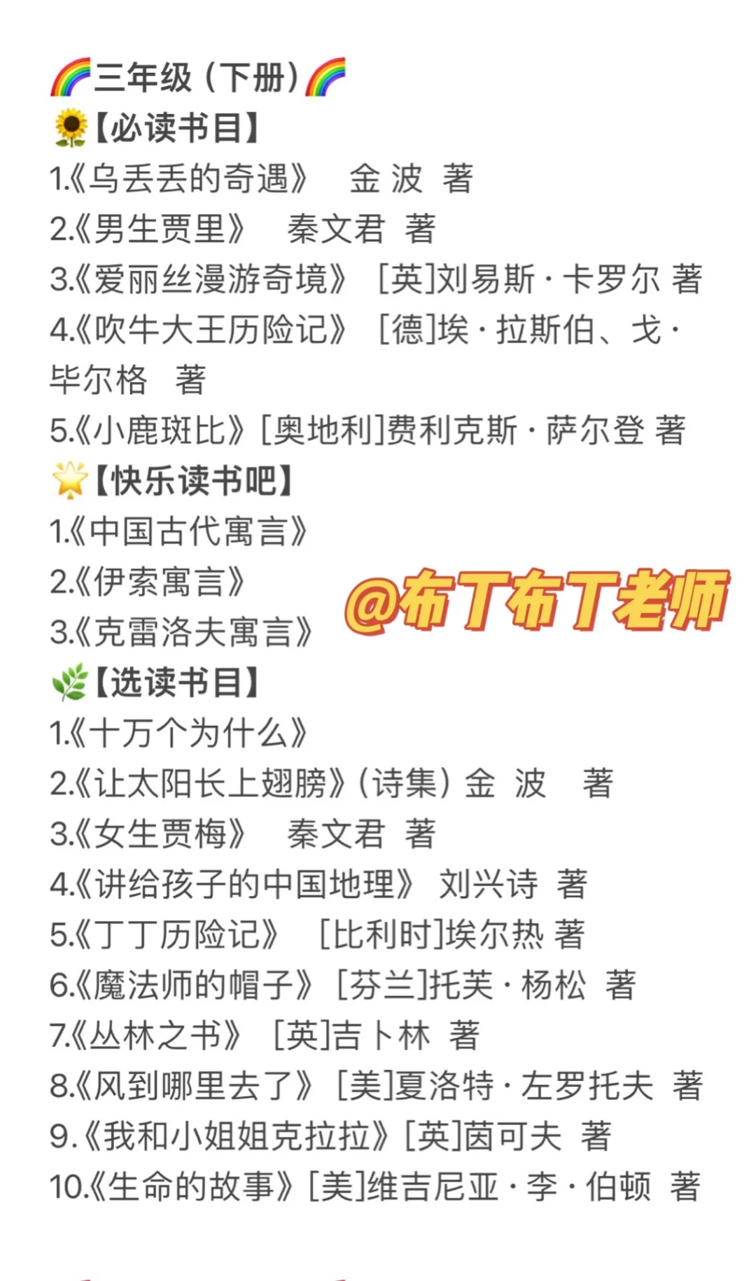 部编版1-6年级语文推荐阅读书目｜必读➕选读