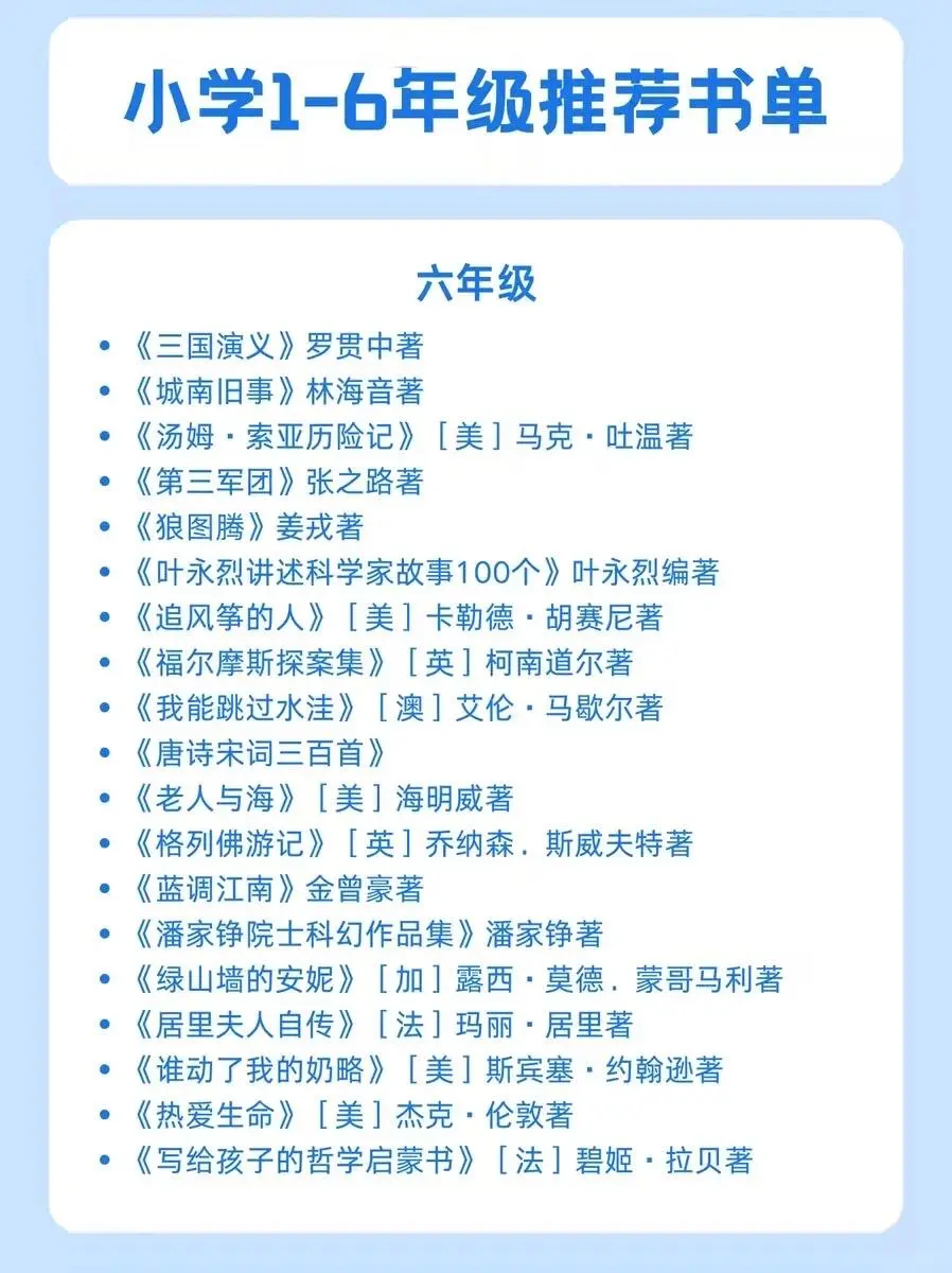 涵盖了古今中外内容丰富全面的小学生书单