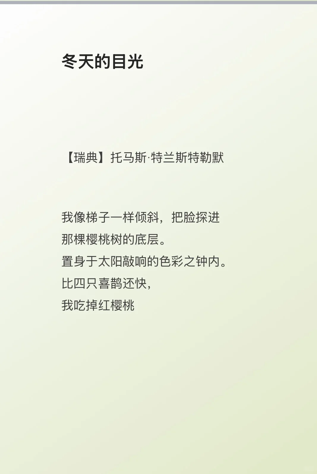 诺奖诗歌：特斯兰特勒默《树和天空》