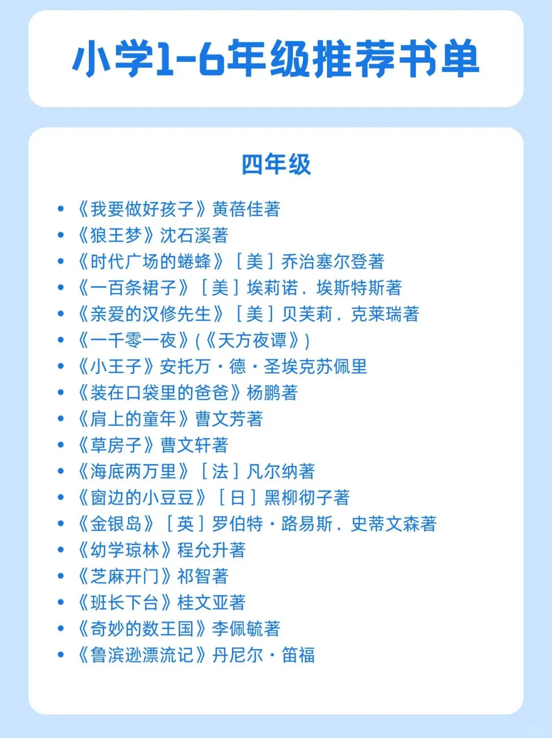 涵盖了古今中外内容丰富全面的小学生书单