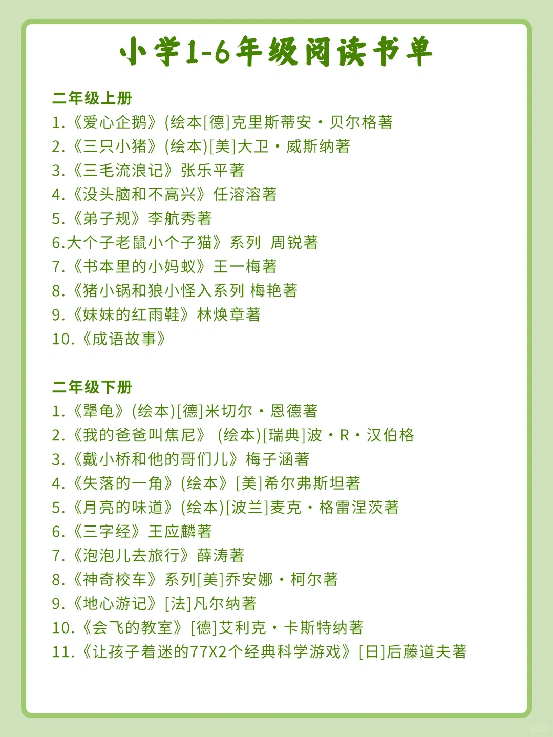 1--6年级课外阅读书单，打好基础很有用✨