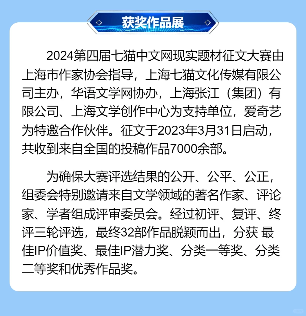 第四届七猫中文网现实题材征文大赛获奖名单
