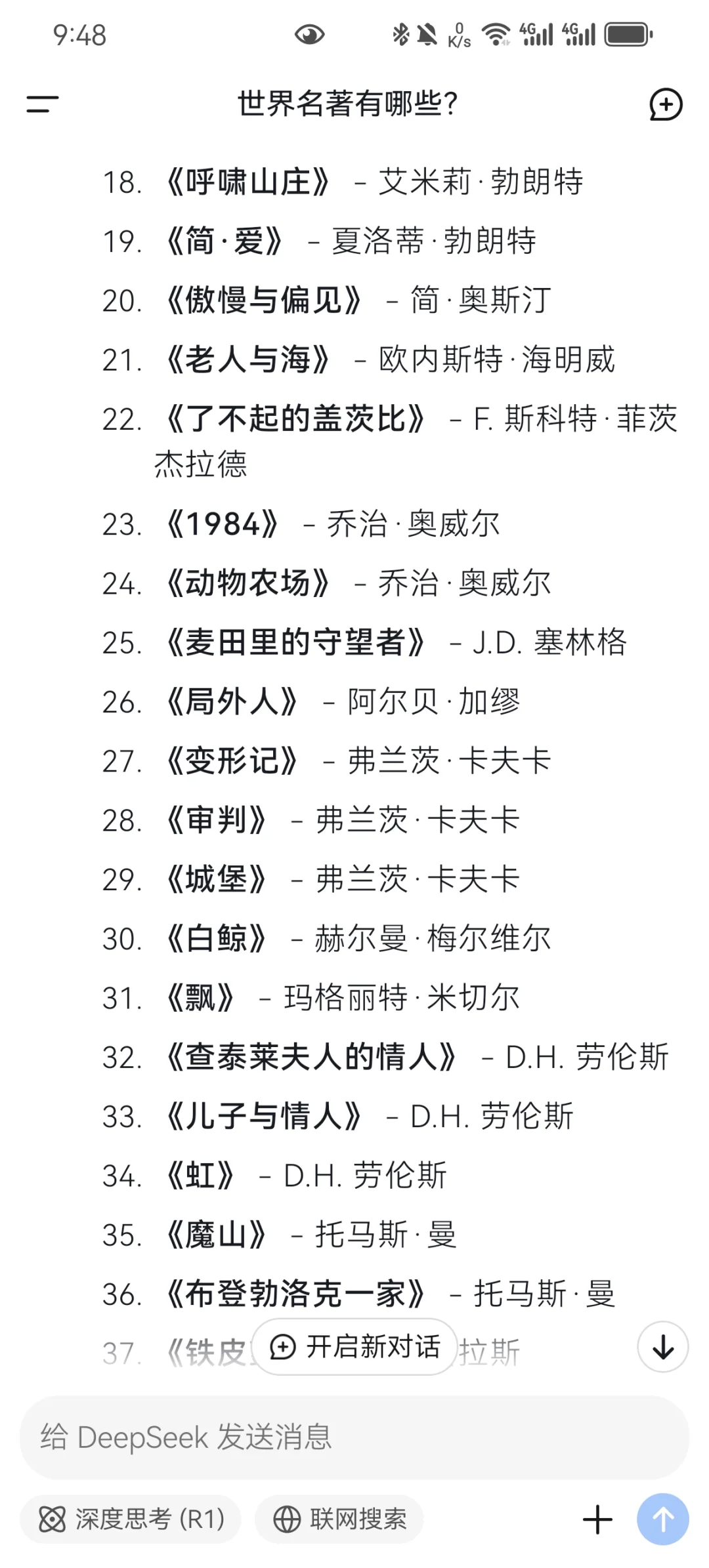我问deepseek世界名著有哪些？
