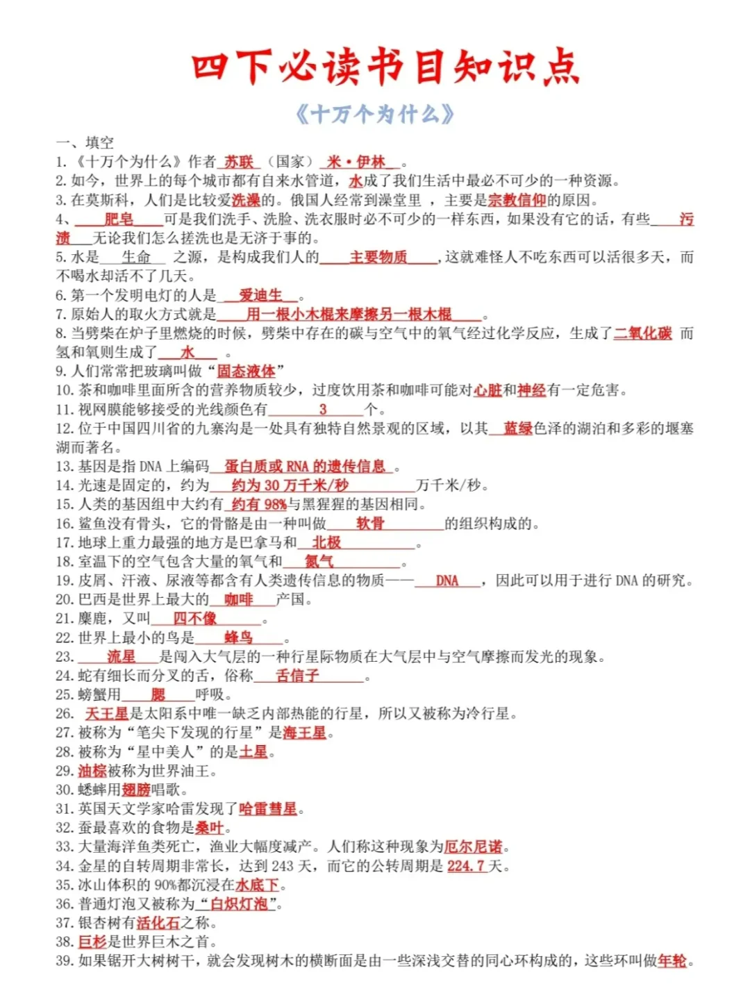 梳理！四下必读书目重点知识点