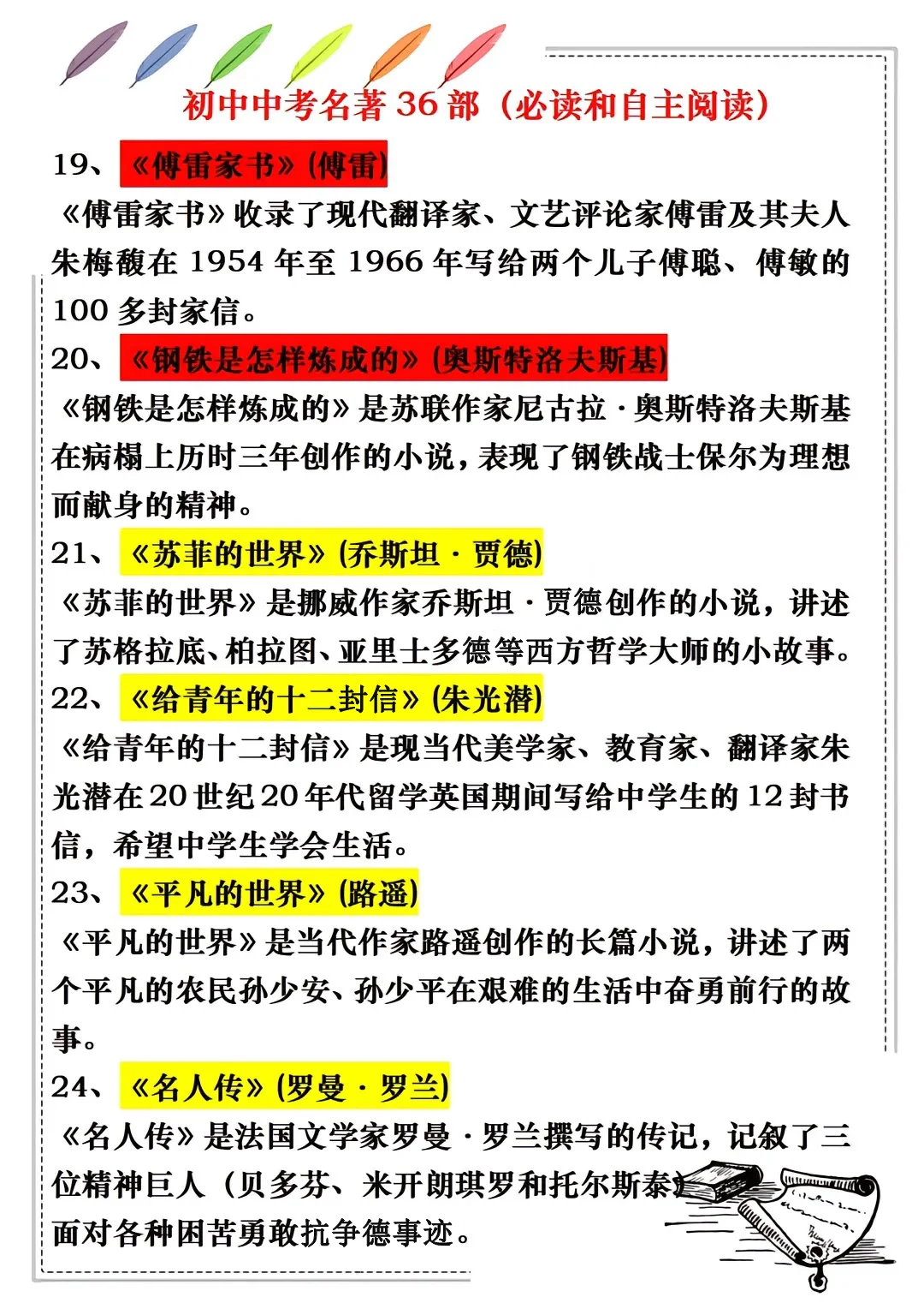 中考必读和自主阅读推荐