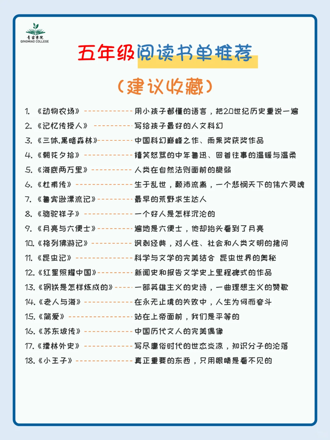收藏！不能错过的小学五年级高质量书单！