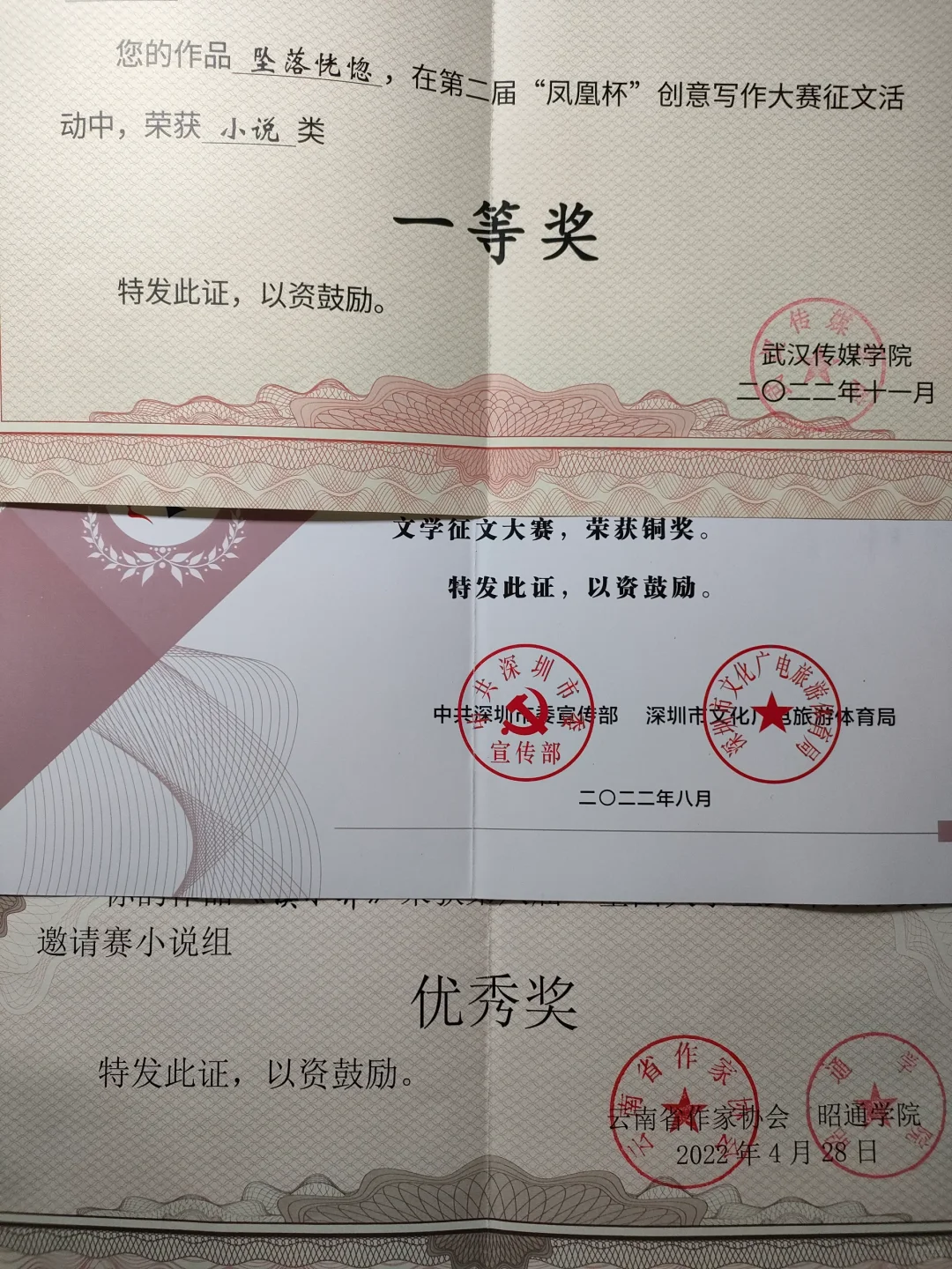 去年投稿得的几个奖