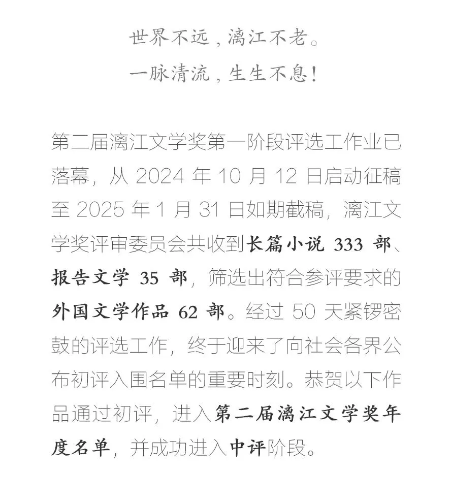第二届漓江文学奖初评结果公示