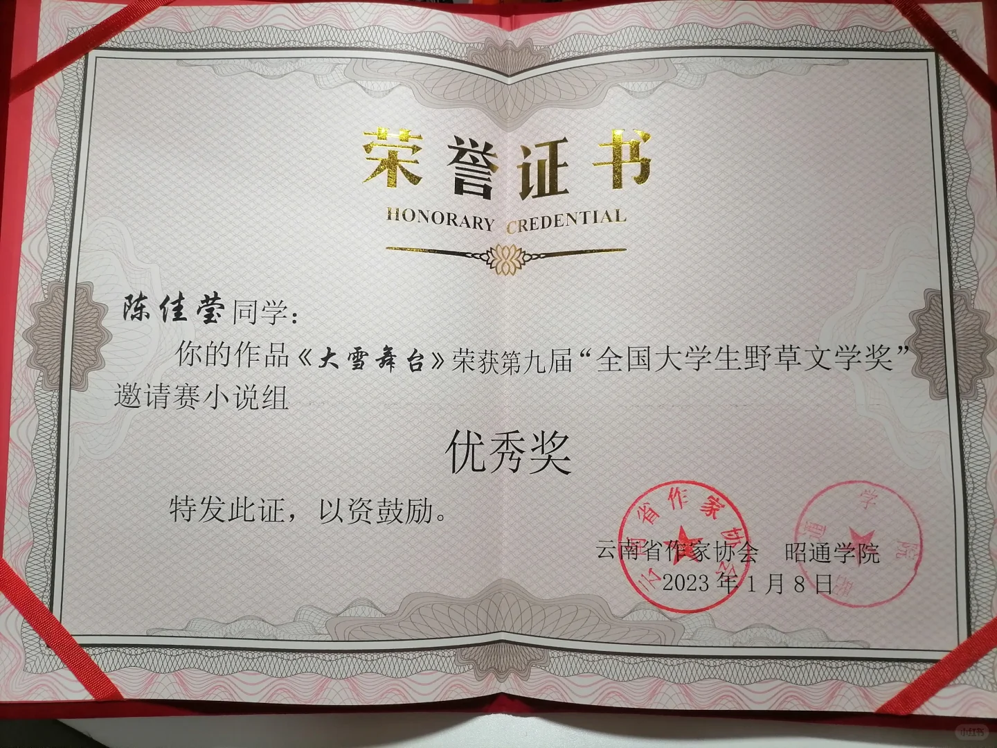 跟女朋友一起获得野草文学奖🤗