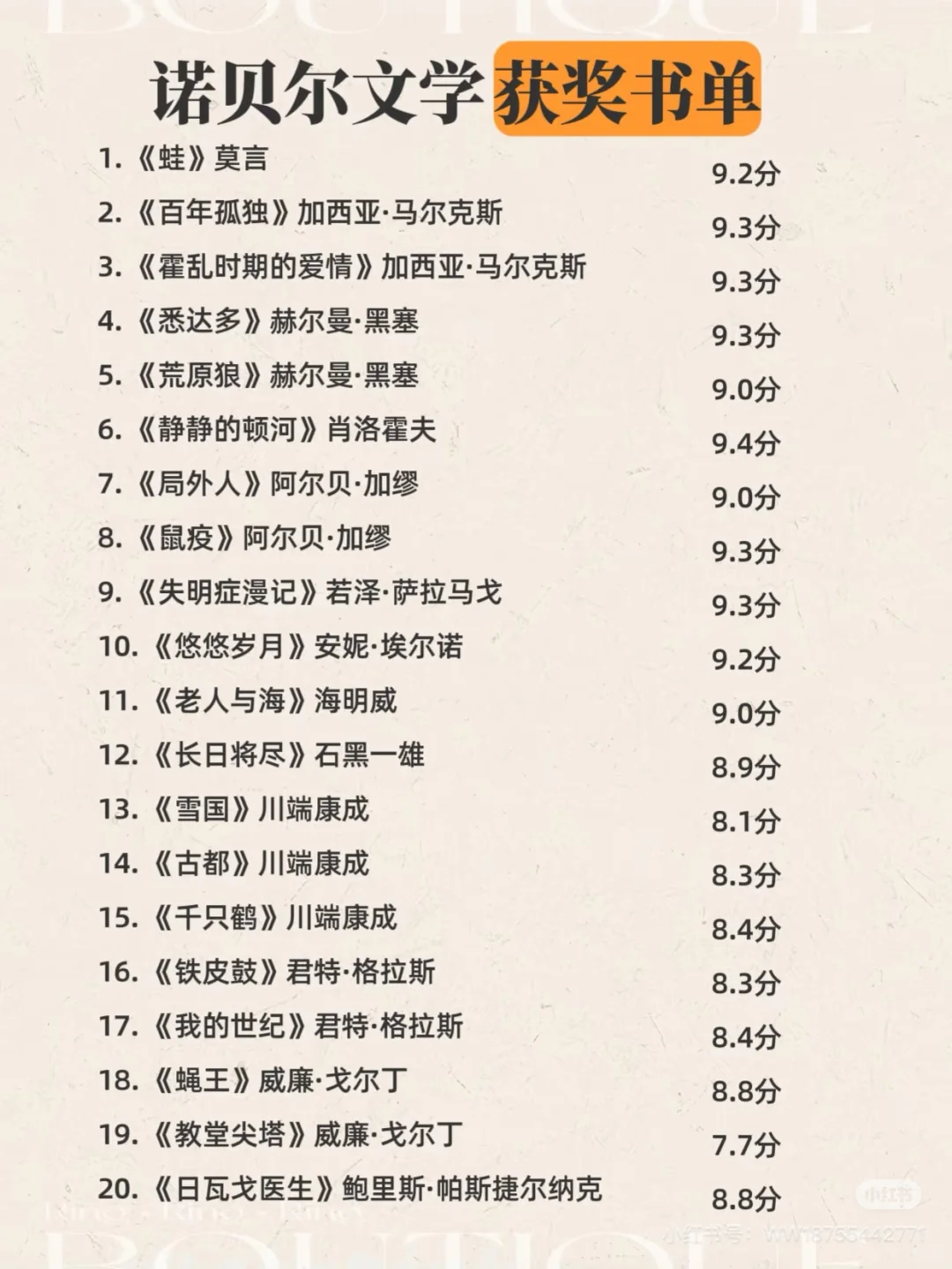 诺贝尔文学奖获奖名单 🐎