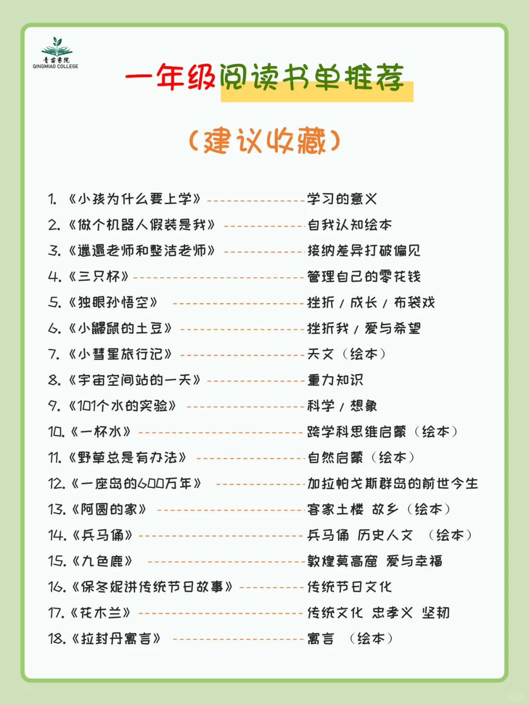 一年级阅读书单推荐