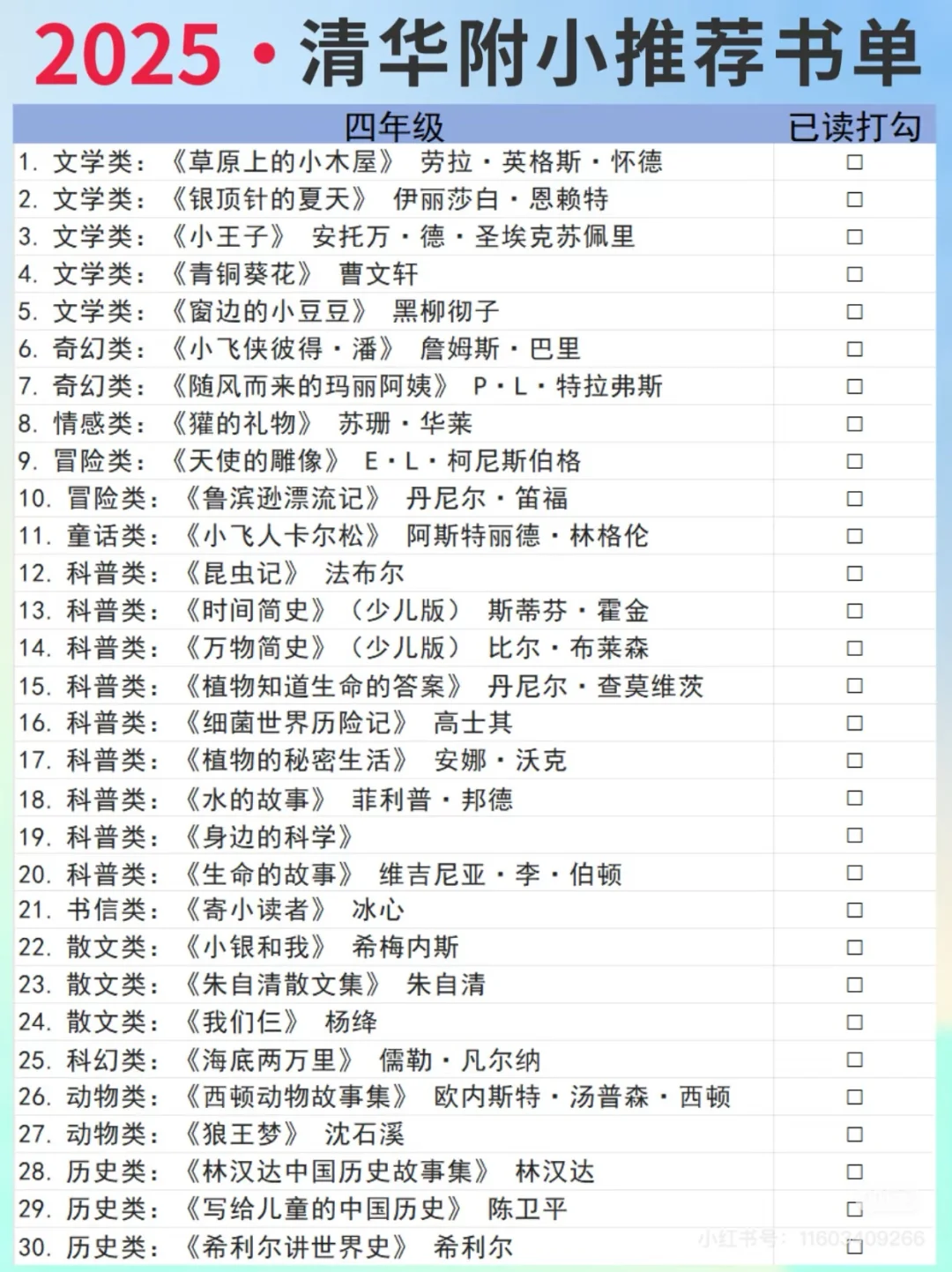 清华附小推荐书单，阅读启蒙自主阅读