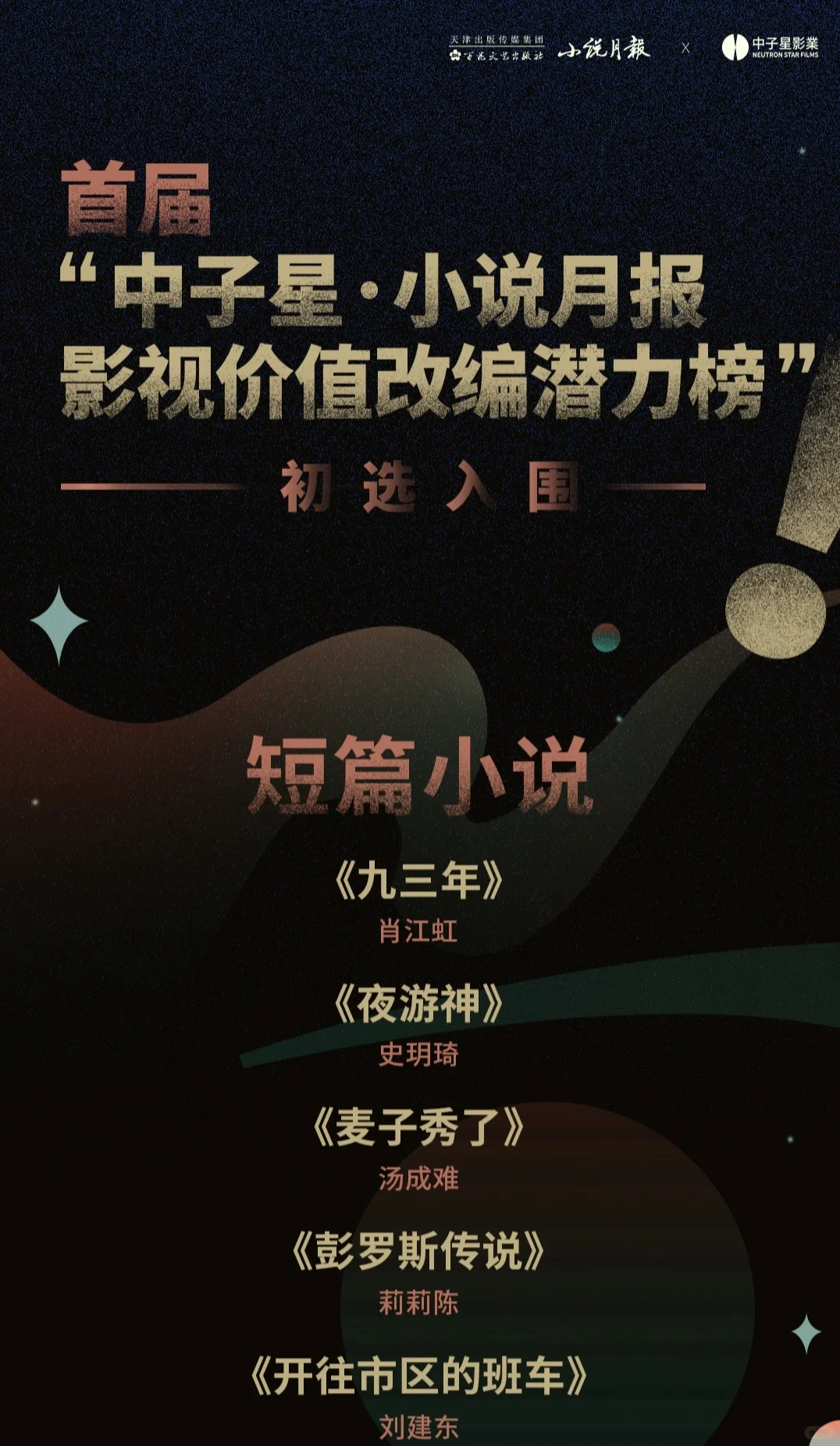 44部中短篇小说入围初评