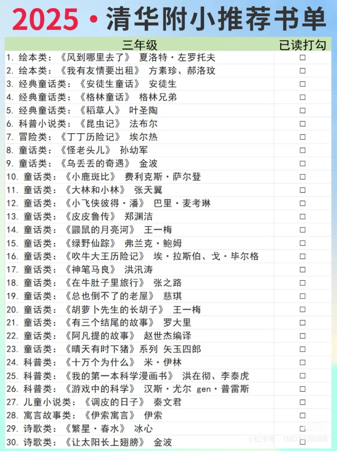 清华附小推荐书单，阅读启蒙自主阅读