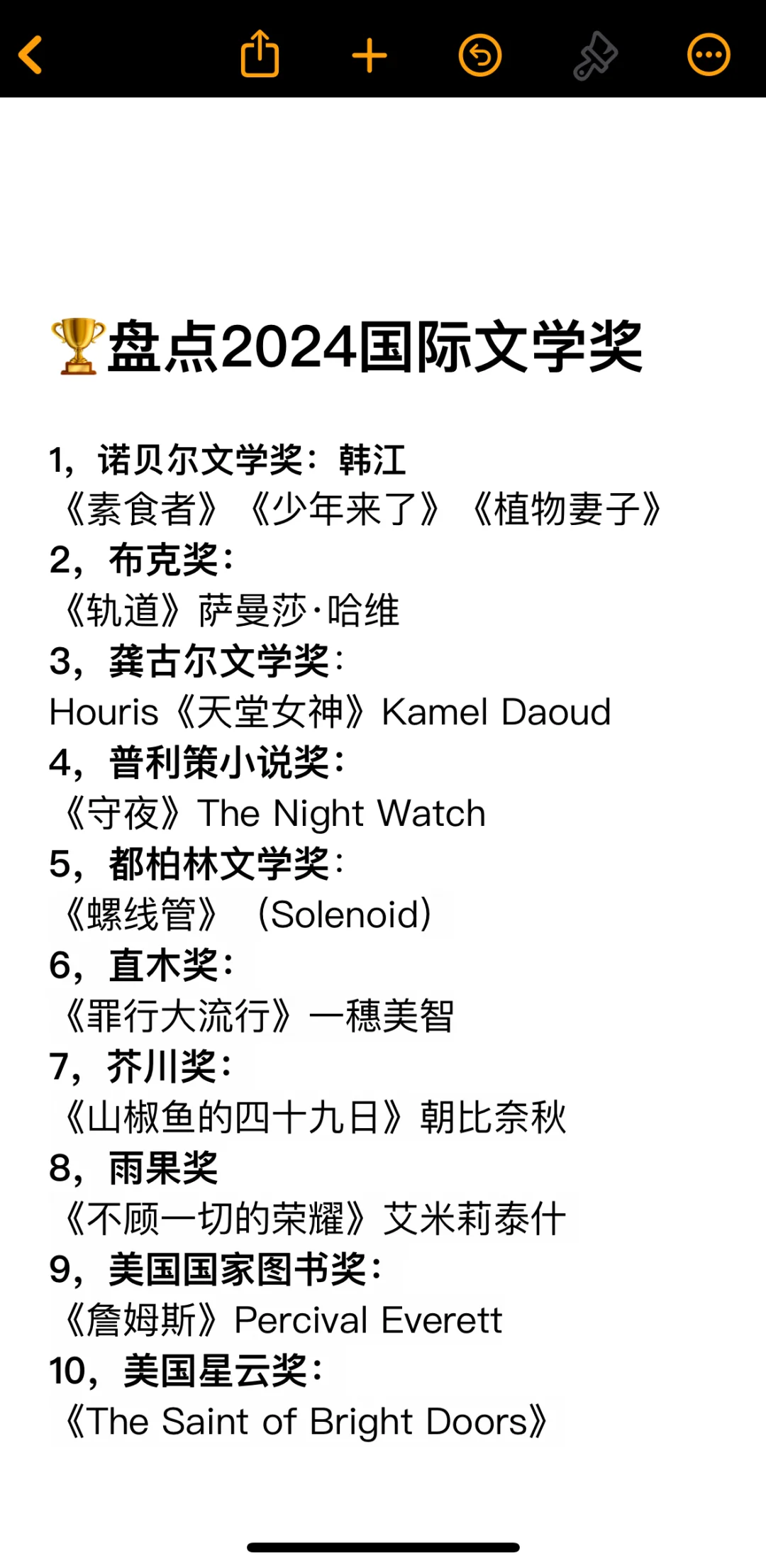 盘点2024里的所有文学大奖👏