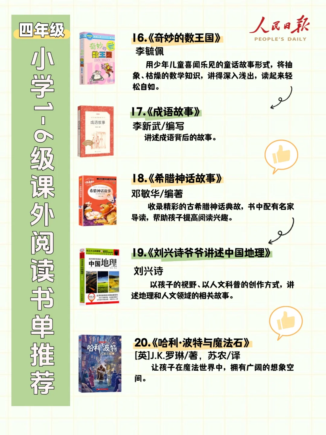 小学1-6年级课外阅读推荐书单，为孩子存起