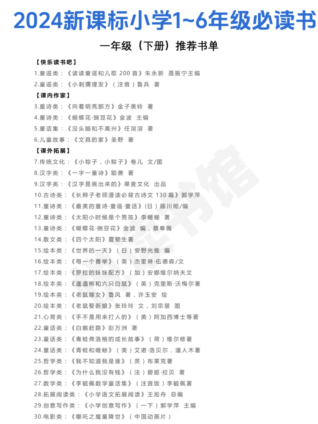收藏：2024新课标阅读小学1~6年级必读书单