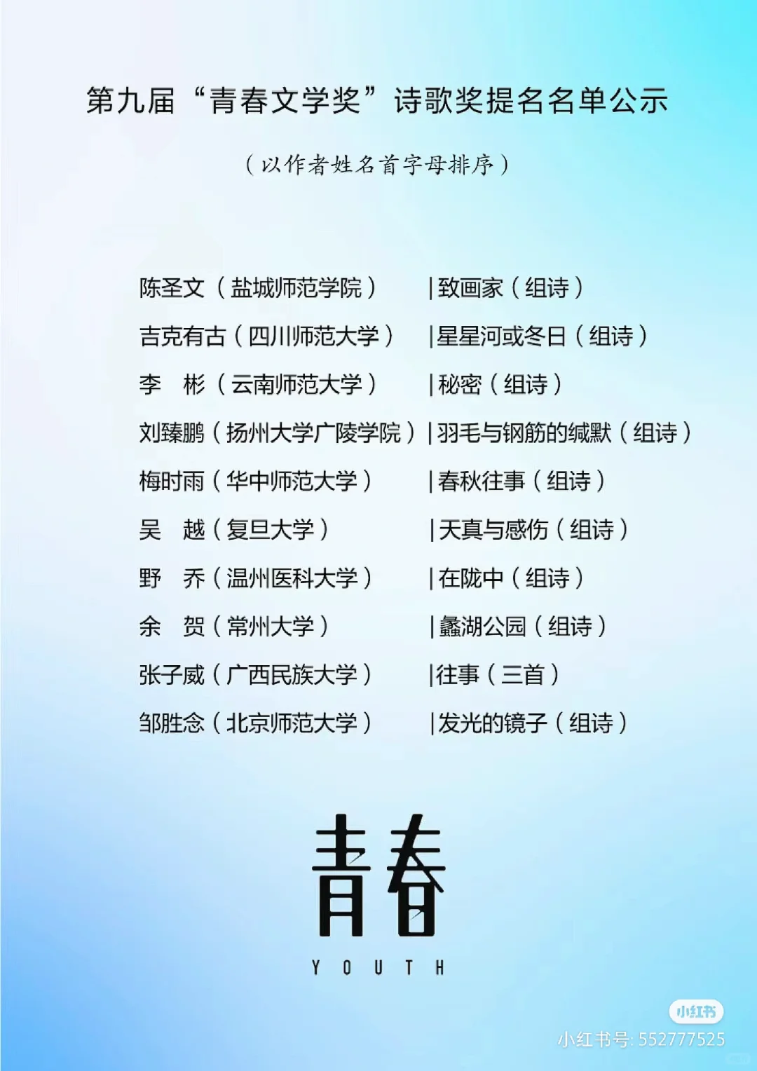 第九届青春文学奖，莫大的鼓励！